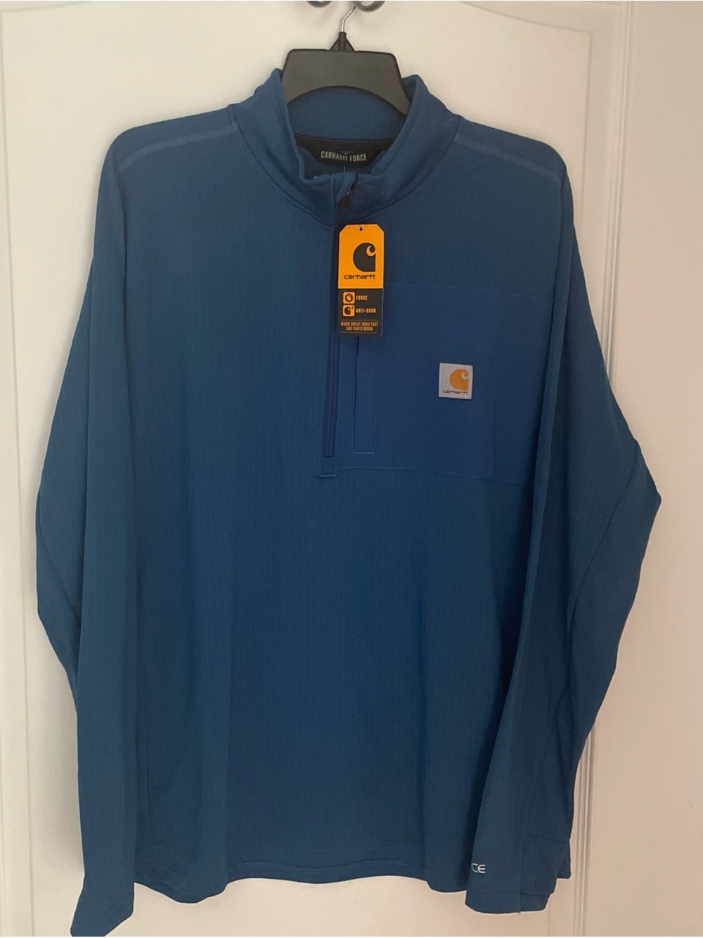 Carhartt Force Half-Zip T-Shirt Mens Large Blue New Relaxed Fit Mock Neck